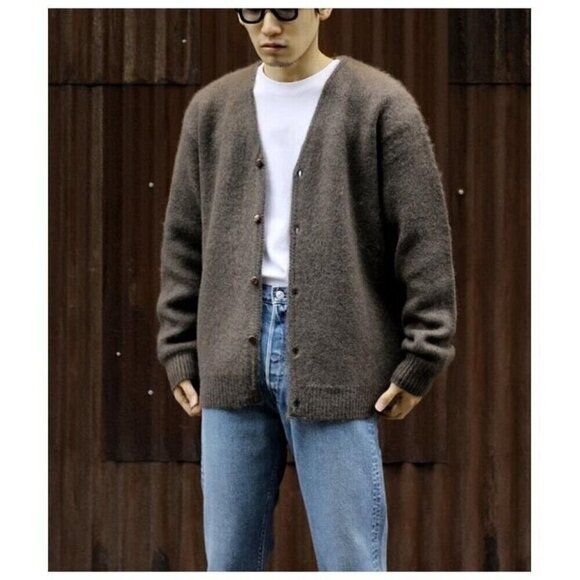Needles Mohair Cardigan in Charcoal Brown S Mens New Defect Made in Japan LQ276 - Picture 1 of 16